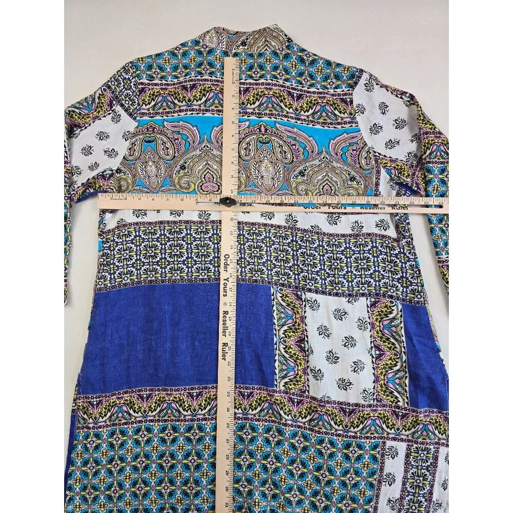 Chicos Patchwork Open-Front Linen Jacket Duster Cardigan Size 1 Medium - Picture 5 of 5